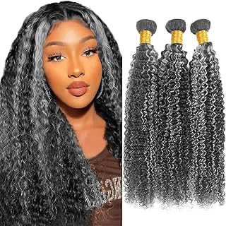 Ombre Gray Bundles P1Bgrey Curly Wave Human Hair Bundle 12A Black And Silver Bundle Salt And Pepper Kinky Curly 3 Bundles 20 22 24 Inch 150G