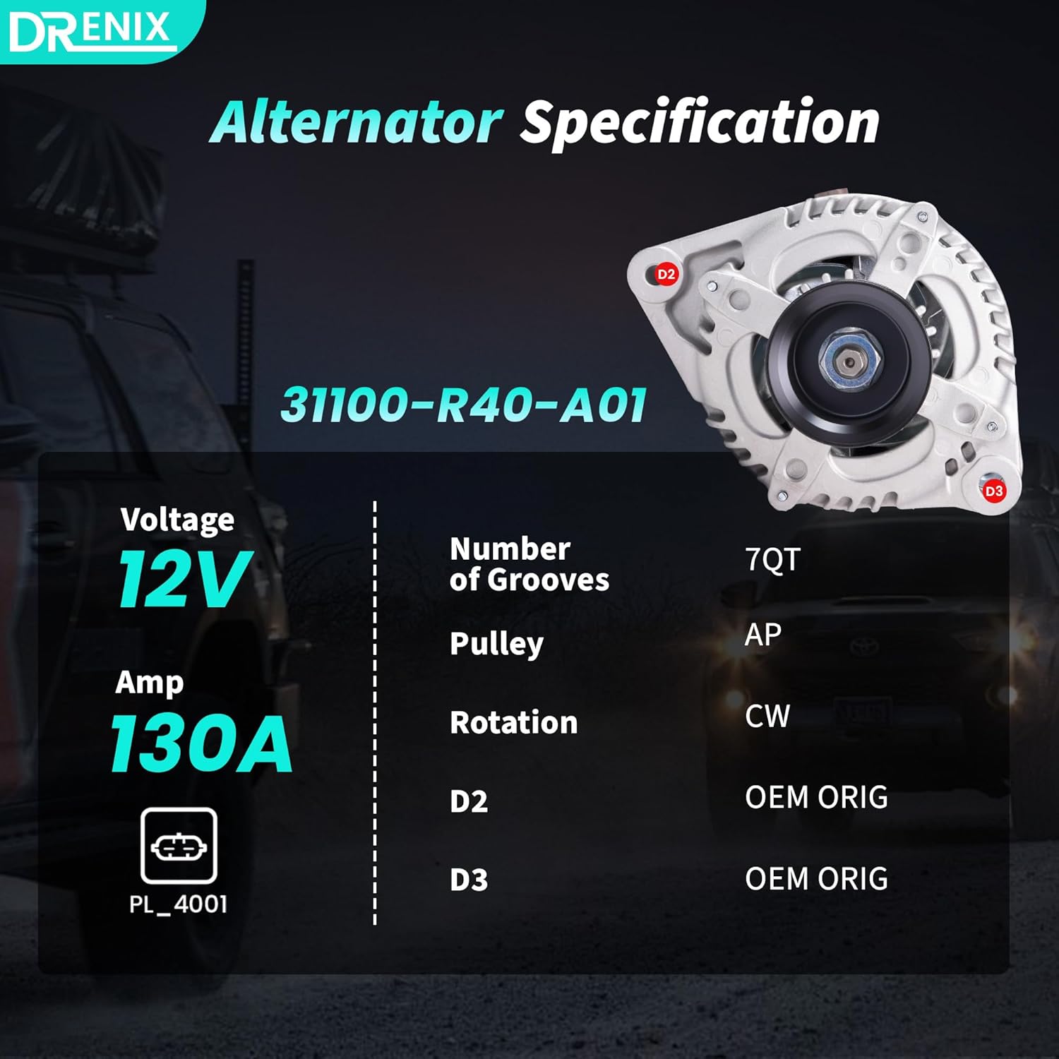 Upgraded High Output Alternator for-HONDA Accord EX EX-L LX 2008-2012, LX-P 2009-2012, For-Acura TSX 2009-2014 2.4L L4, 130A 12V 7-Groove Pulley OE Replacement 31100-R40-A01