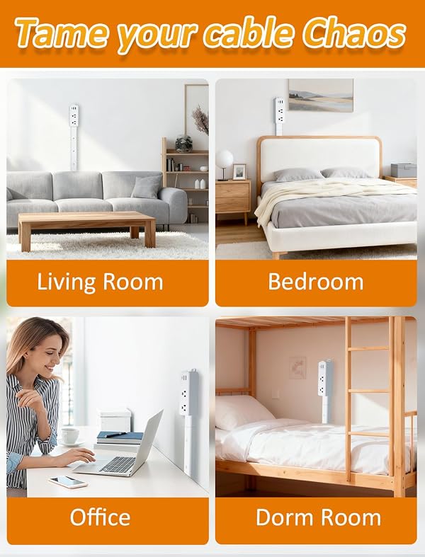 Electrical Outlet Extender Stick with 2 USB-A&USB C&2 AC Outlets,Free Combination Power Socket Outlet Expander to 6", 15.3", 24.5", 34" for Hard-to-Reach Spaces Behind Couches,Nightstands,Cabinet by NLMRXI - Image 7