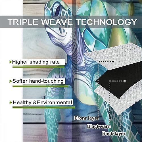 Miniatura 7 de Cortina opaca de madera rústica con estampado de tortugas marinas, con bolsillo para barra, para dormitorio, sala de estar, 42 x 45 pulgadas