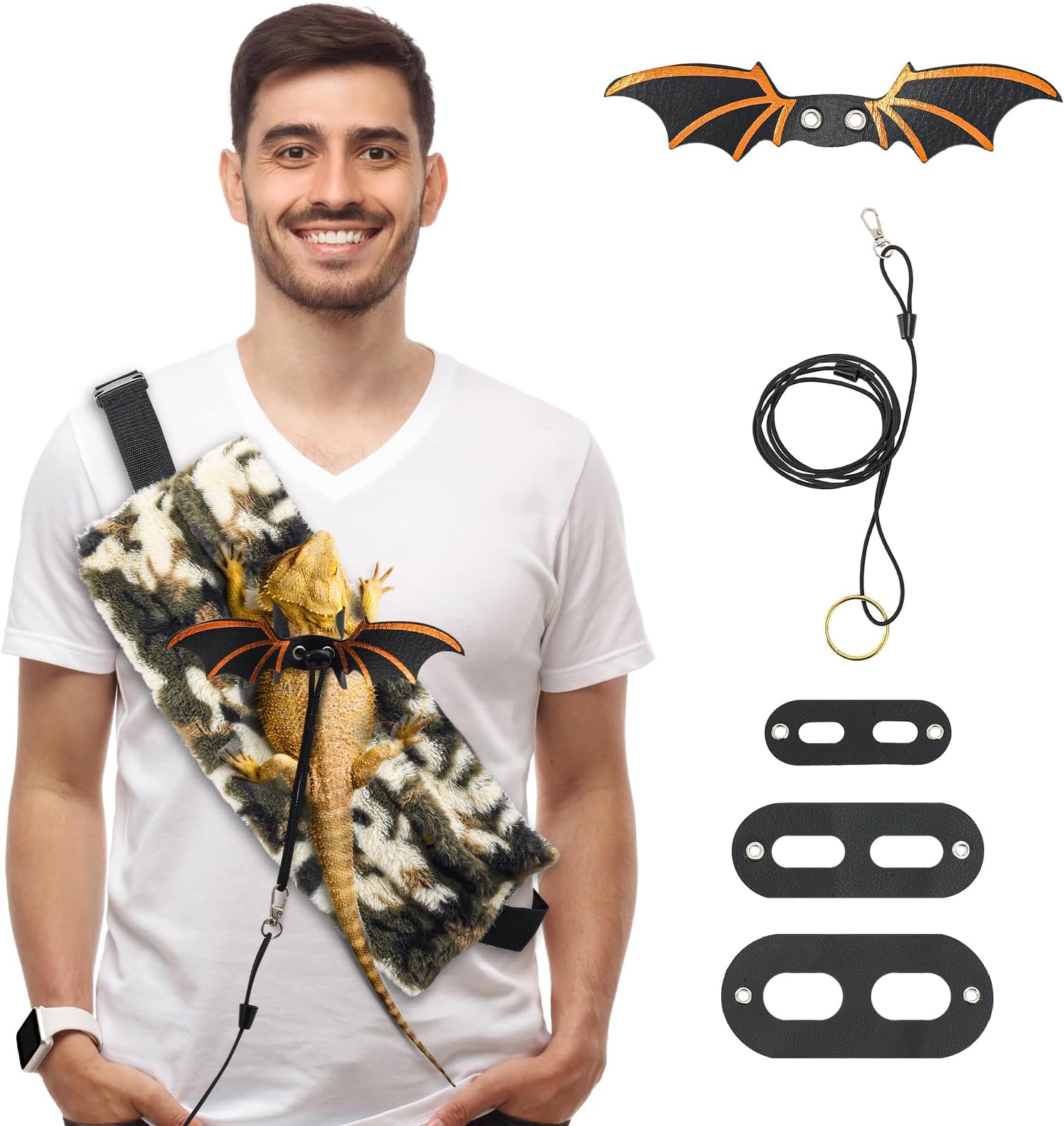 Avont Bearded Dragon Sling Carrier with Leash & Harness Set, Small Pet Carrier Pack