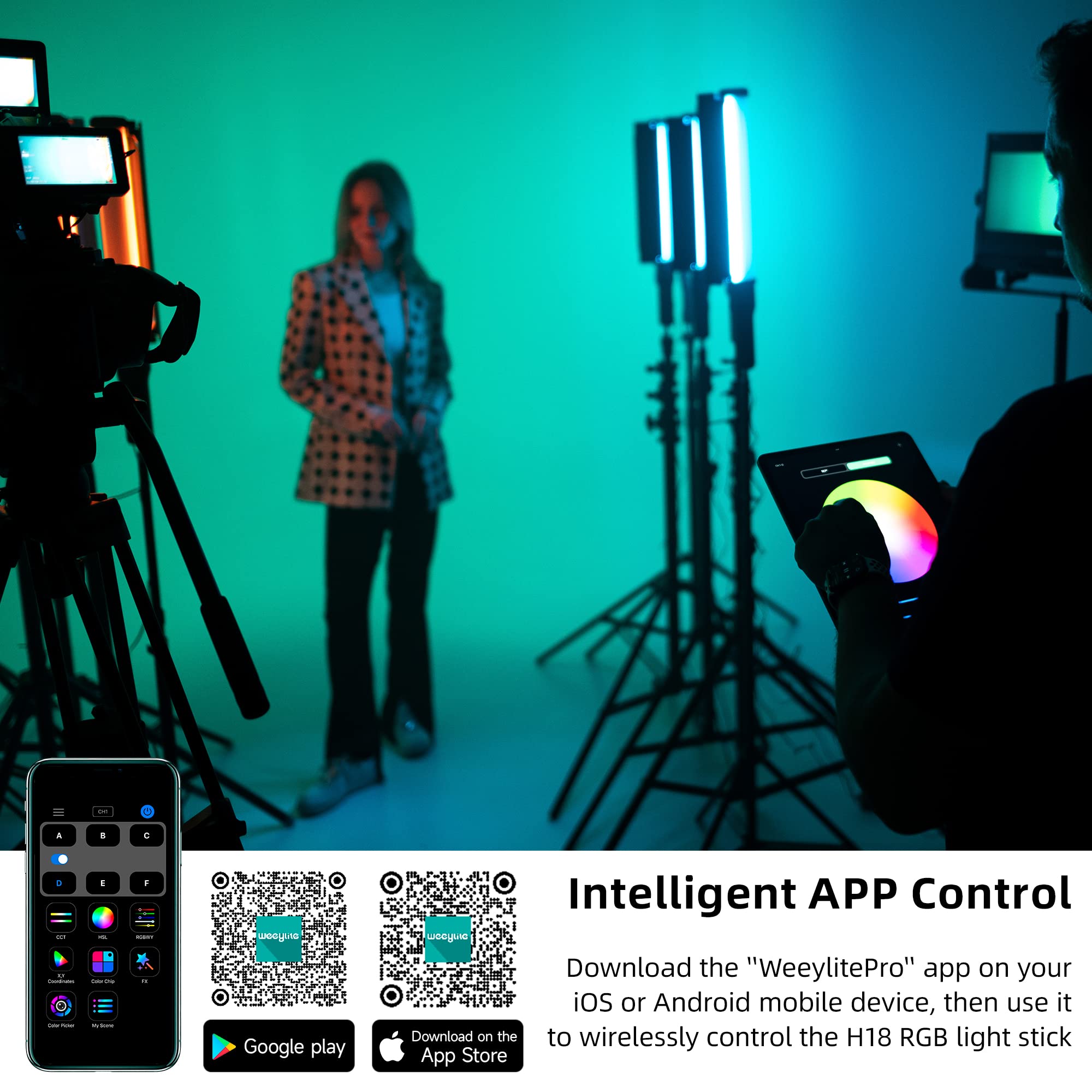 VILTROX H18 Luce Video LED RGB portatile Bastone luminoso video a LED con controllo APP e Barndoor 360° a colori Dimmerabili 2800K~6800K CRI95+ luci per tubi fotografici per Vlog Live Streaming