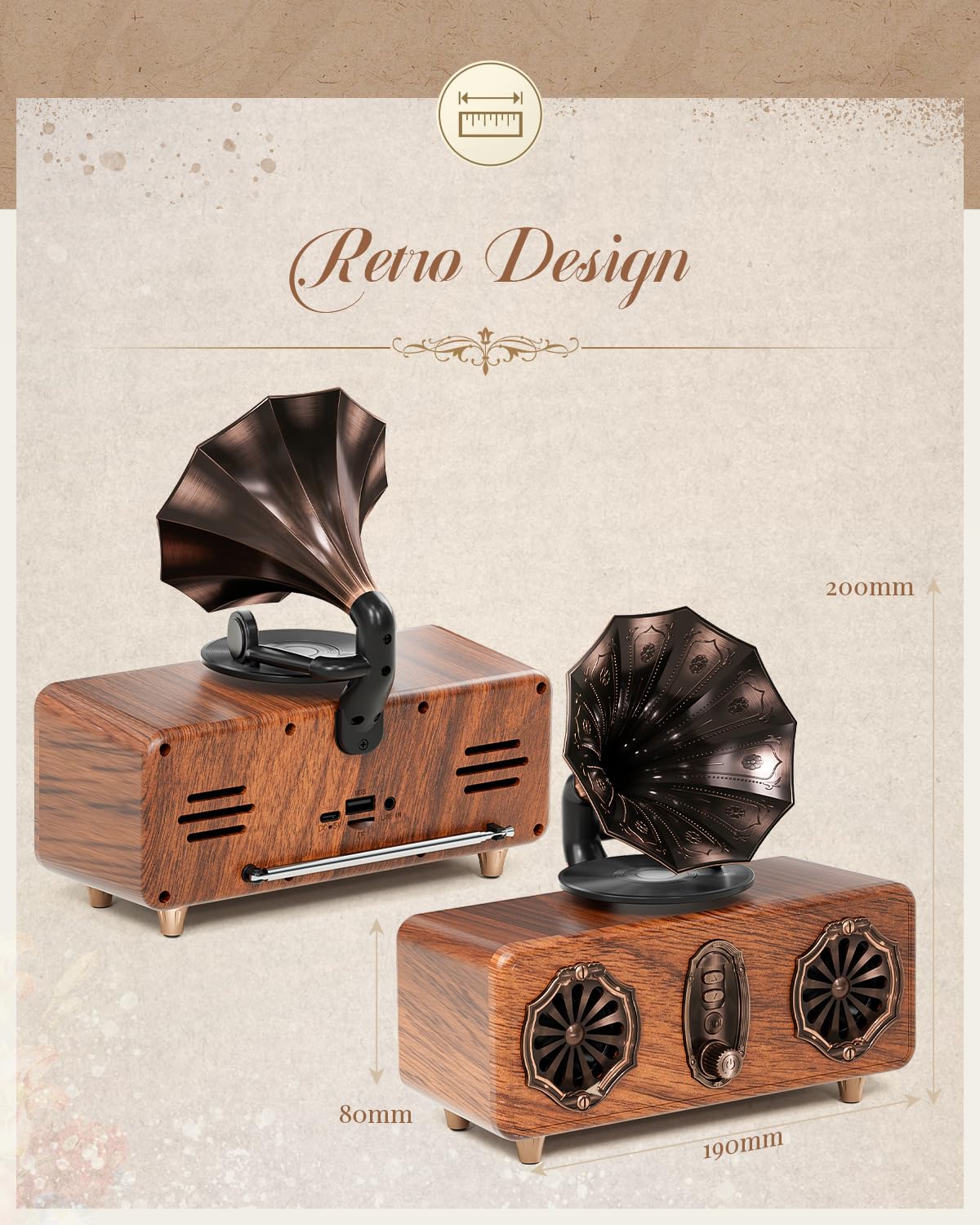 COLSUR Altoparlante Bluetooth 5.4 Retro Vintage FM Radio 10W 1800mAh Portatile Wireless per iPhone Android