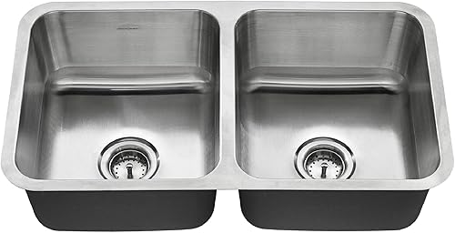 American Standard Danville - Fregadero de cocina residencial de acero inoxidable de 32 x 18 pulgadas con doble cuenco