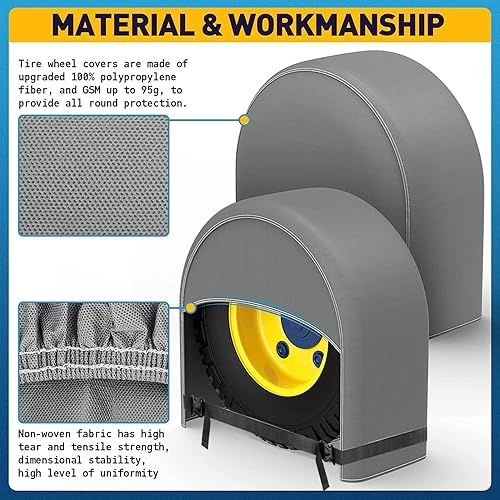 Vista 18 de K-Musculo Paquete de 4 fundas para neumáticos de autocaravana, impermeables, para ruedas de caravana, remolque, cámper, camión, SUV, se ajustan a
