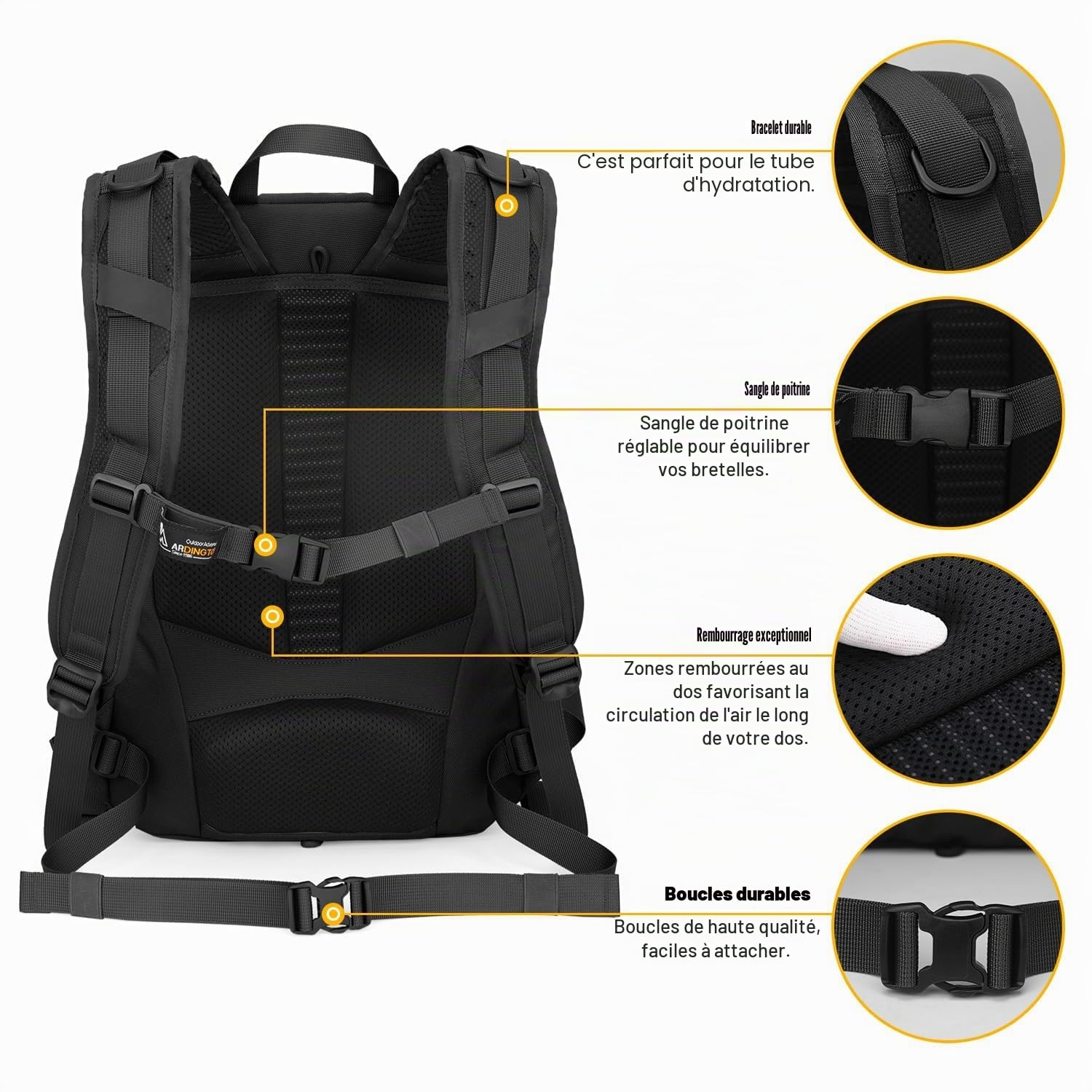 Mardingtop Sac à dos tactique de 25 l - Sac à dos de randonnée - Multiples compartiments - Sac à dos de voyage - Sac à dos de trek