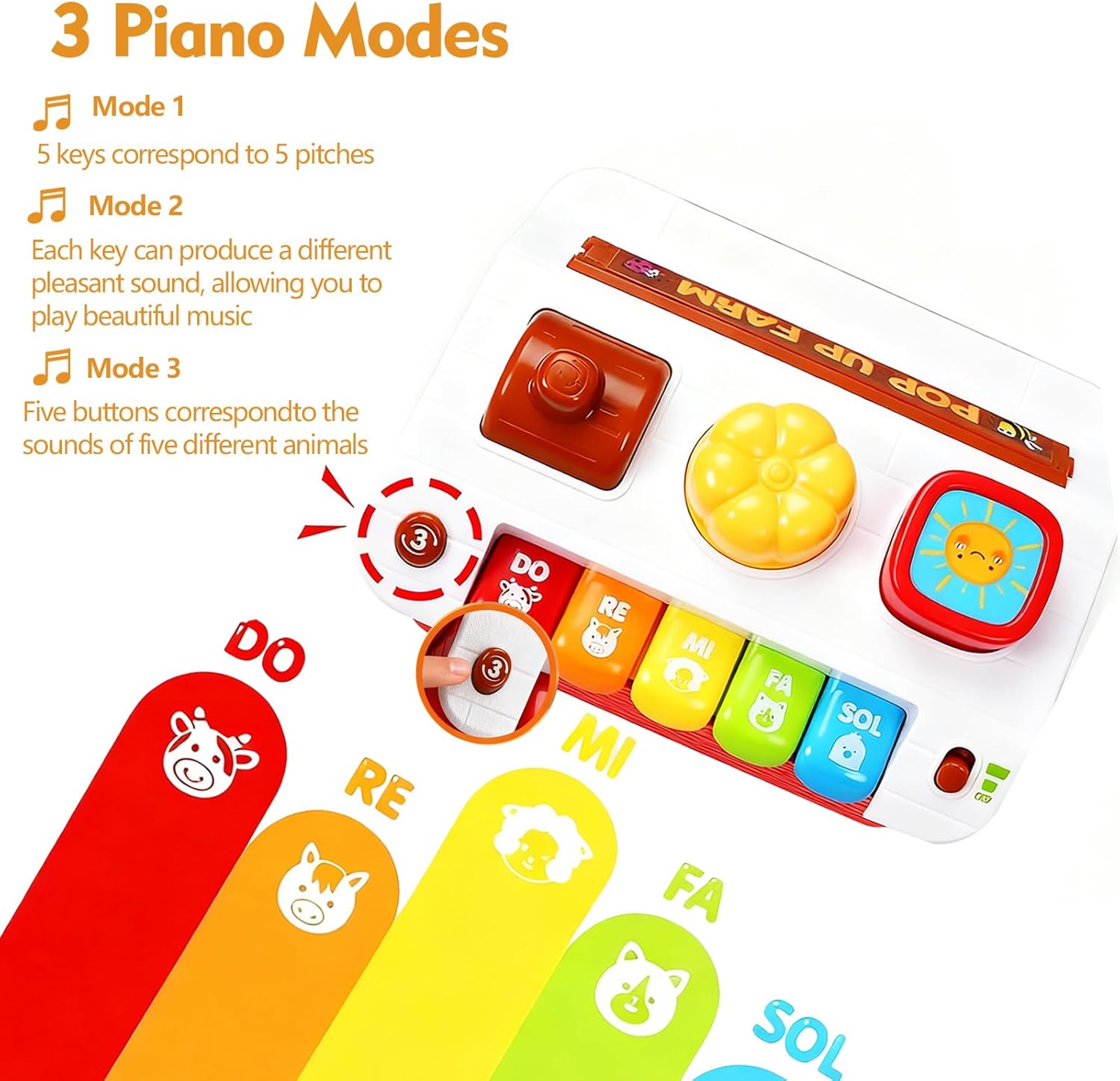 Interactive Pop up Farm Animal Toys with Music & Light & Piano, Montessori Cause and Effect Toys for 1 Year Old Boy, Toddler Early Learning Toys, Birthday Gifts for Baby Infant Toy 12-18 Months
