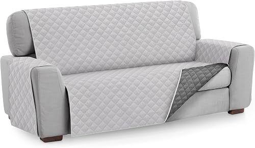 Textilhome Funda Cubre Sofá 4 Plazas Malu, Protector para Mascota Grisclaro | Ideal para mascotas y niños, protege el sofá de manchas, pelos, arañazos y desgaste diario.
