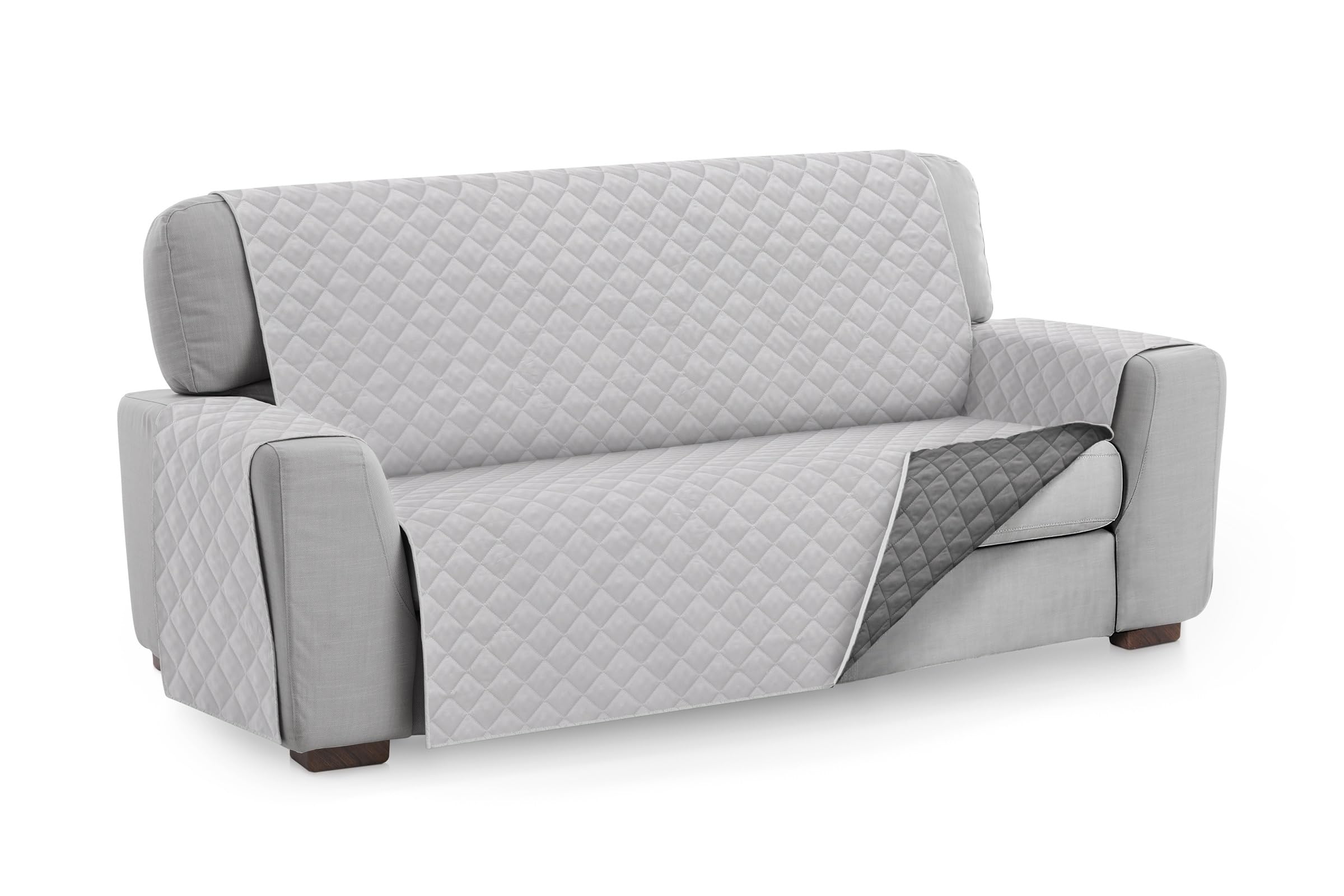 Textilhome Copridivano Malu 4 Posti (200cm) – Salvadivano Trapuntato Reversibile Universale, Protezione Antigraffio, Fodera Imbottita per Divano, Colore Grigio Chiaro