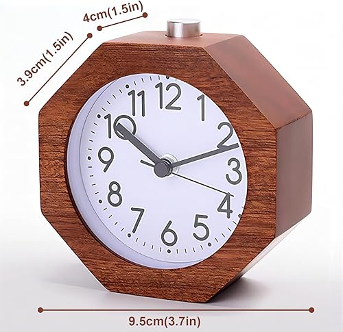 Miniatura 2 de Lancoon Reloj despertador analógico de madera, 3 pulgadas, silencioso, silencioso, con números arábigos, función de repetición de retroiluminación,