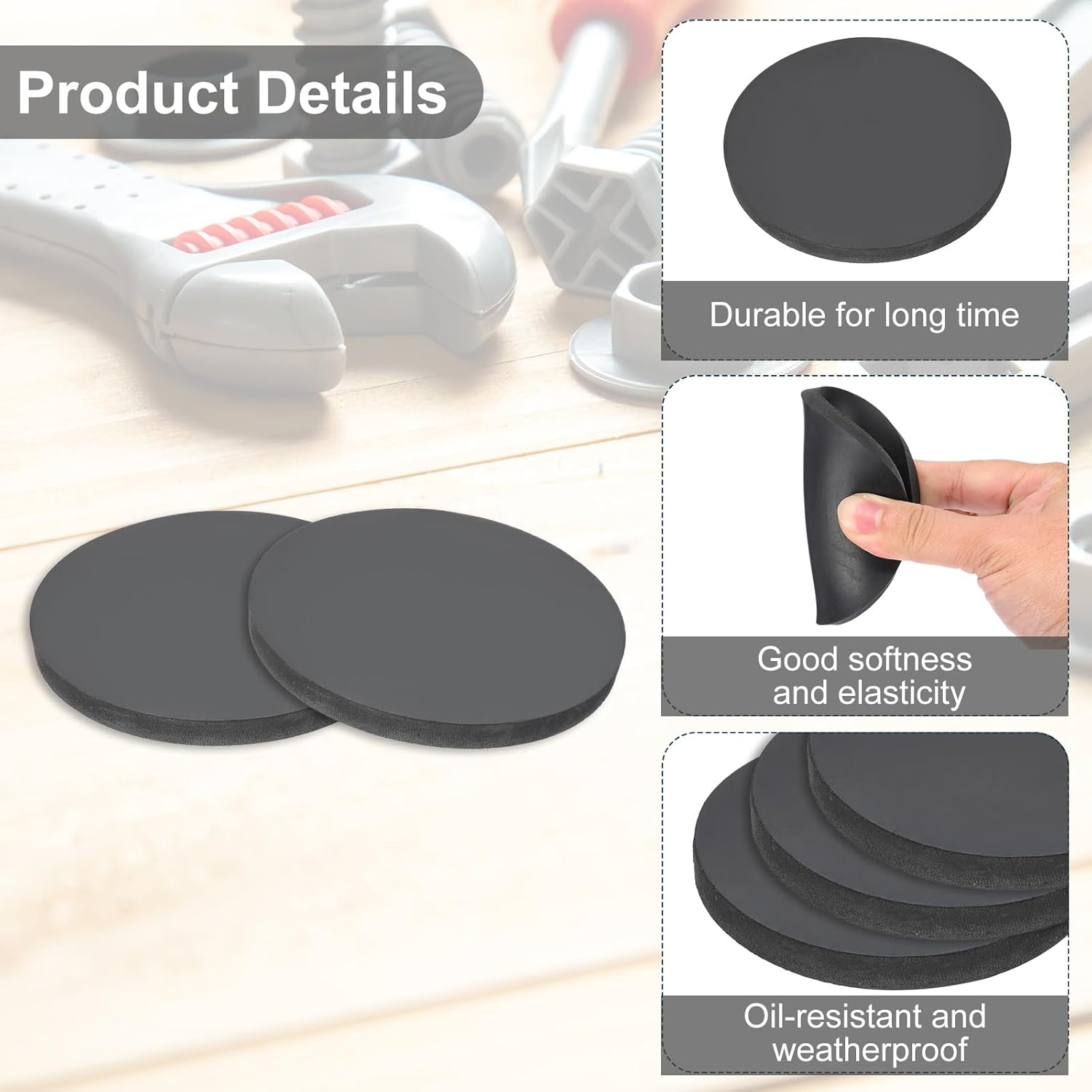 PATIKIL Rubber Solid Discs Washers, 8 Pcs Anti-Vibration Spacer 100mm OD x 8mm Thick Rubber Round Gasket Pad Bushings Spacer Washer for DIY Gasket Craft, Black