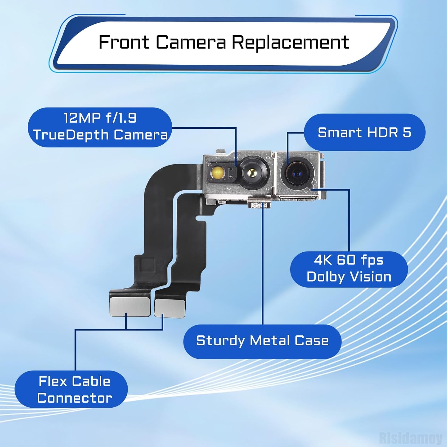 for iPhone 15 Pro Front Facing Camera Replacement Selfie Camera 15pro 12MP Front Camera Flex Cable Module Proximity Sensor Repair for Models: A3102 A2848 A3101 A3104