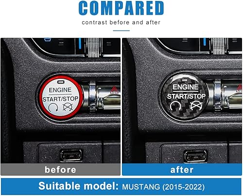 Miniatura 3 de AIRSPEED Adhesivo para botón de arranque de motor de automóvil de fibra de carbono para Ford Mustang, ajuste interior compatible con Ford Mustang