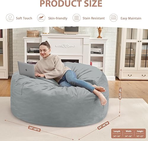 Miniatura 136 de Puf de 5 pies, puf grande con relleno de espuma viscoelástica, sofá puff esponjoso con funda de terciopelo holandés, puf redondo para sala de estar,