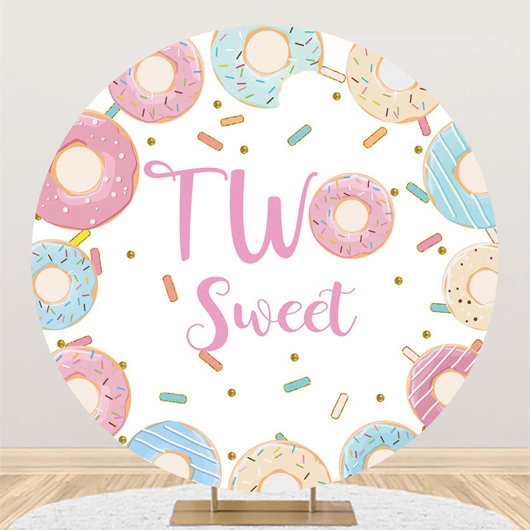 6.5x6.5FT Donut Round Backdrop - Pink Dripping Donut Theme Photo Background