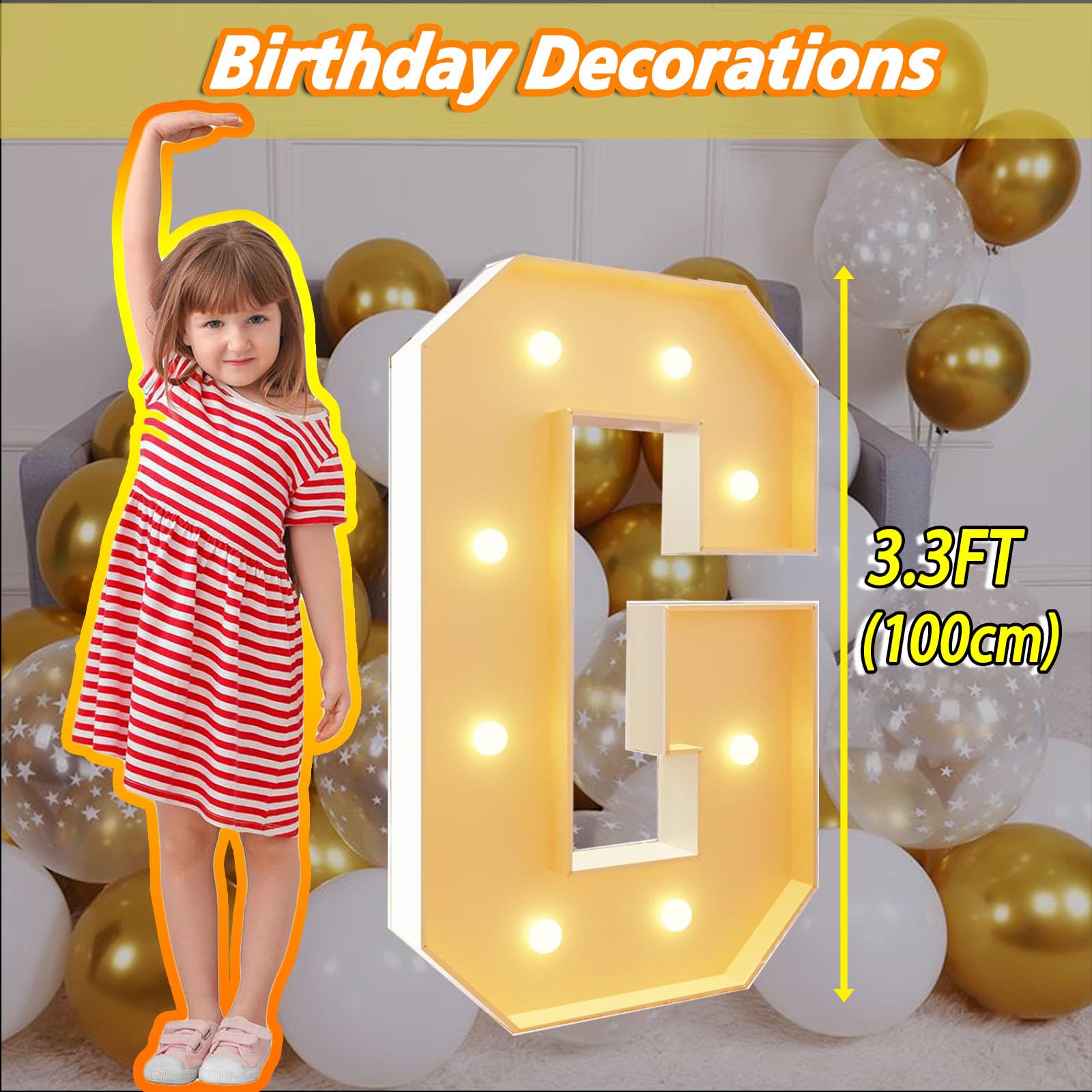 Números iluminados de 100 cm de Alto, Letras G, decoración de cumpleaños, Marco precortado, Kit de cartón de Espuma, Letras de Mosaico Grandes para decoración de Bodas, Baby Shower