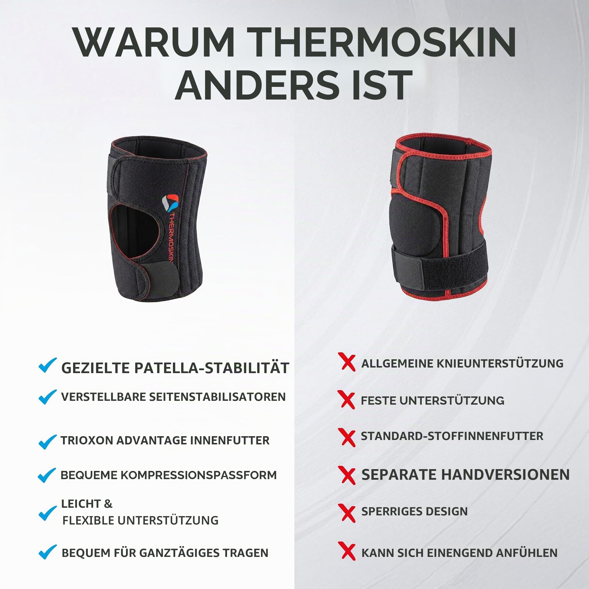 Thermoskin Sports Kniebandage verstellbar mit Seitenstabilisatoren, Kniestütze Damen und Herren, Patellasehnenbandage Jumperband, Kompression und Wärme beim Sport, Schwarz