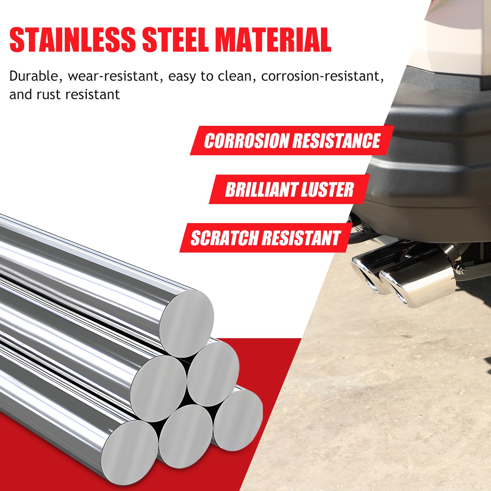 Quad Staggered Gloss Exhaust Tip Compatible with Ineos Grenadier 2020-2024 Stainless Steel Car Exhaust Tip Decorative Accessories Polished — view 4