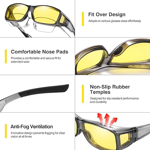 Miniatura 3 de DUCO Lentes de conducción de visión nocturna para hombres y mujeres, antirreflejos, polarizados, amarillos, lentes nocturnos, 8953Y