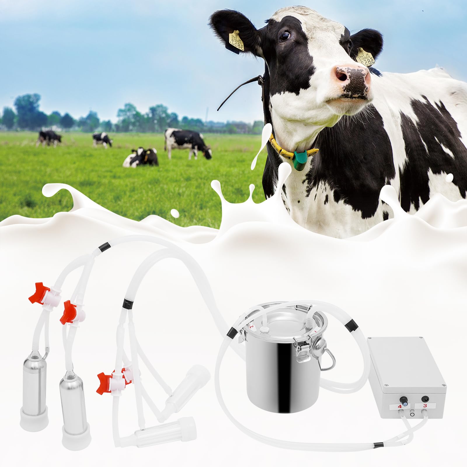 Máquina de ordeño de pulsaciones con depósito de acero inoxidable 3 L, ordeñadora eléctrica para cabras y vacas con caudal de 15 l/min, sistema automático de ordeño al vacío