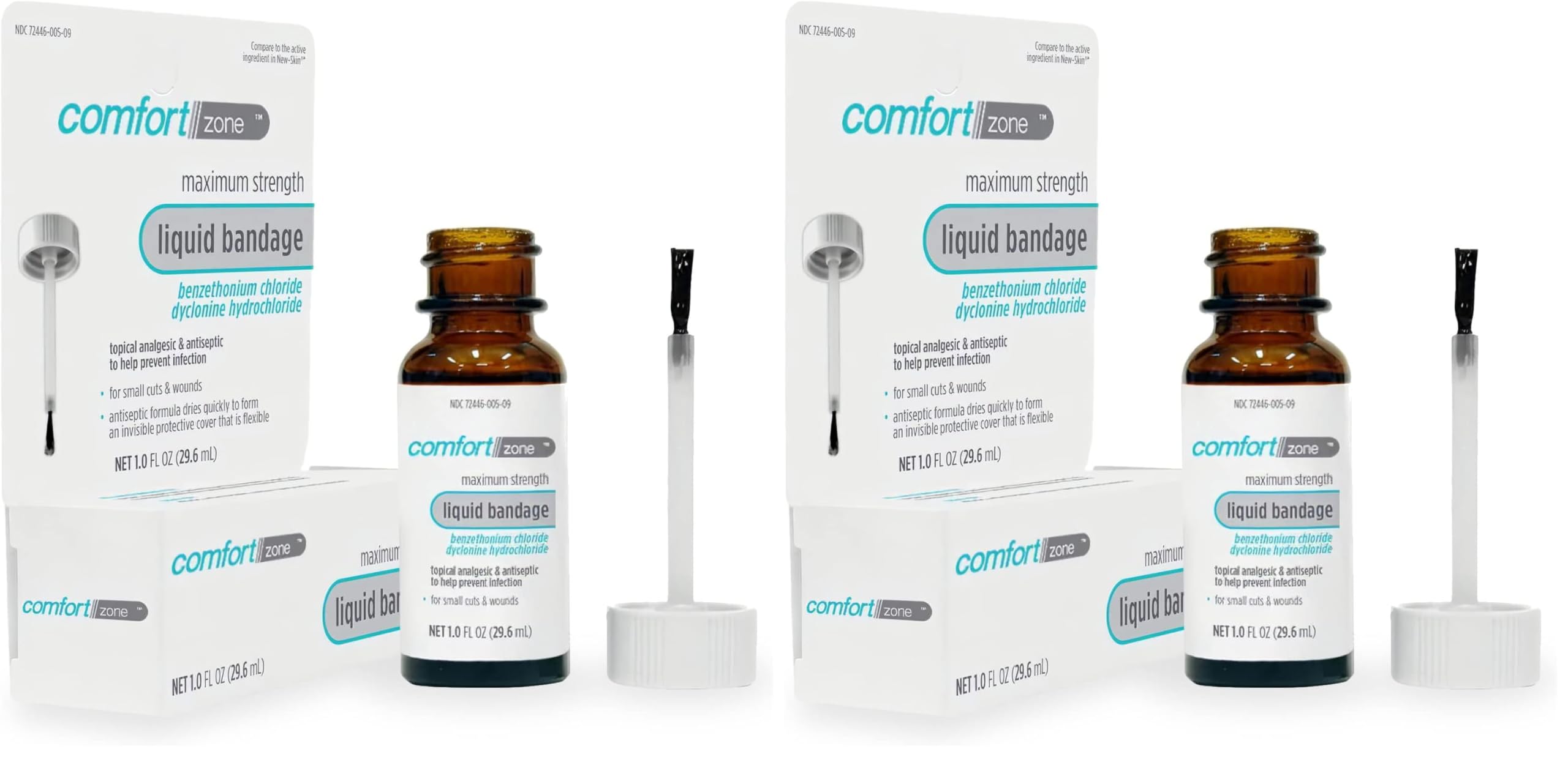 Comfort Zone Liquid Bandage, Topical Analgesic and Antiseptic, Protective Skin Barrier for Small Cuts and Wounds, 1 Ounce (2 Pack)