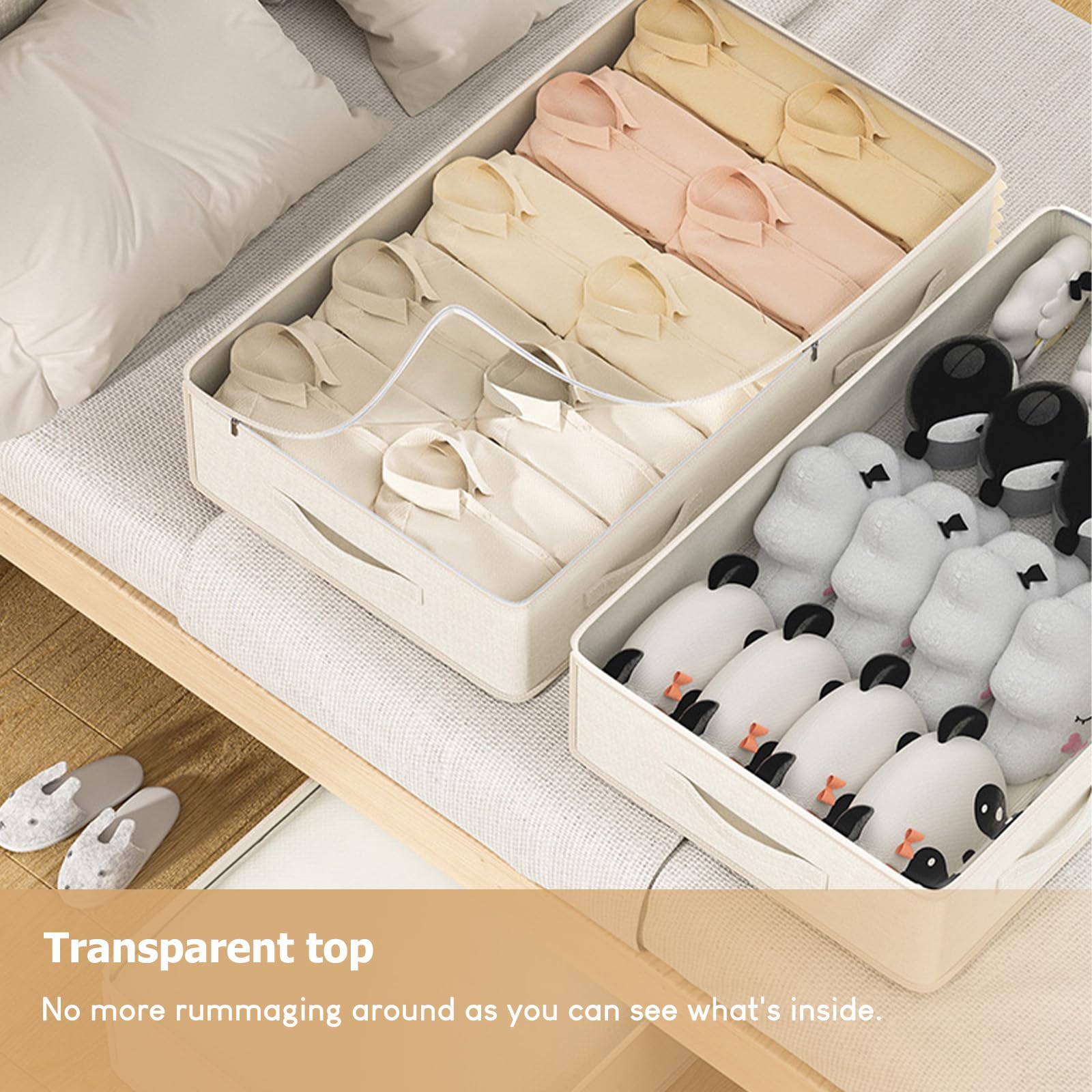 2PCS Rangement Sous Lit Pliable Avec Fenêtre Transparente - Grande Capacité Pour Couettes Et Vêtements