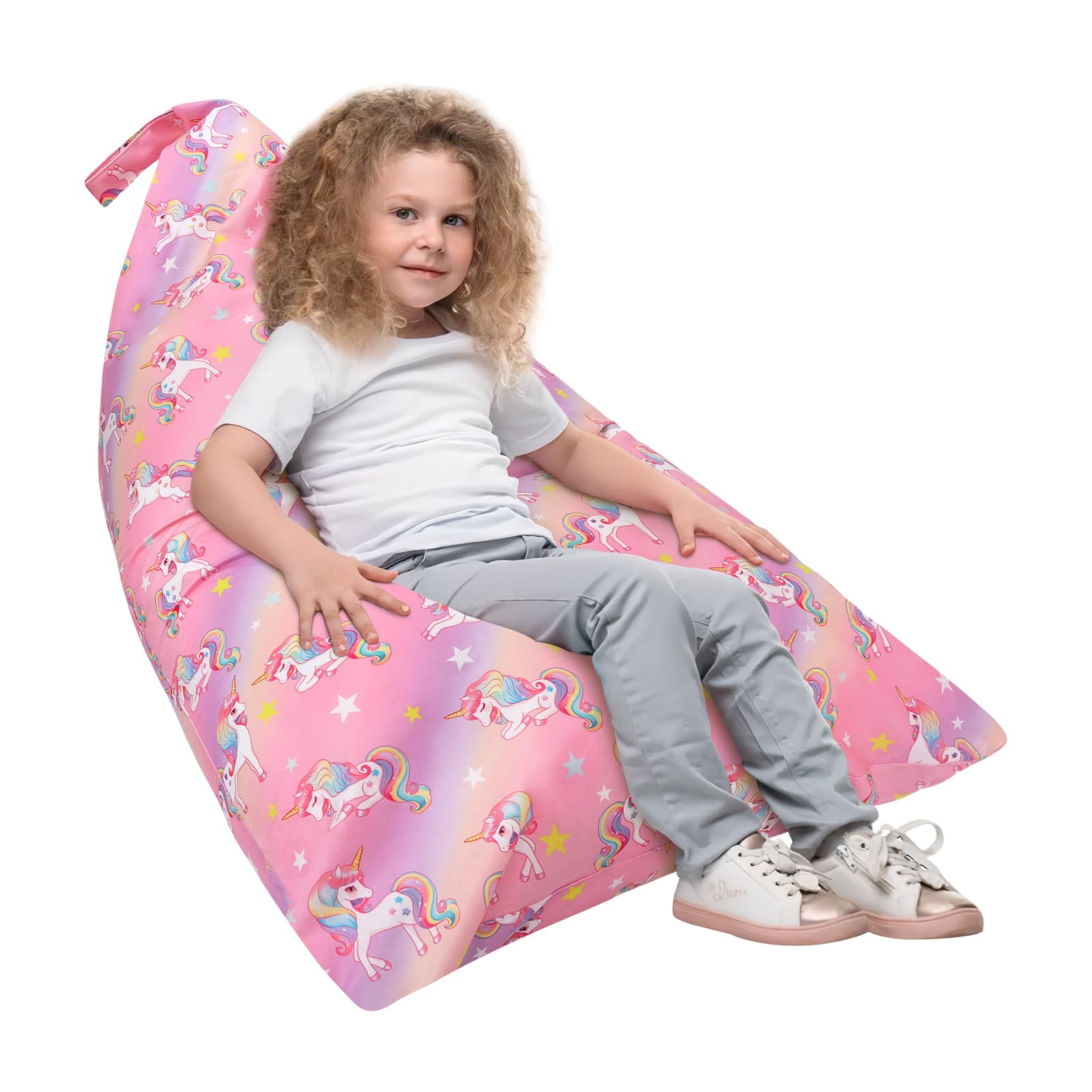 Puf de Almacenamiento de Animales de Peluche con Asa, Bolsa de Frijoles de Peluche para Niños y Adultos de Juguetes, Organizador de Juguetes Extra Grande Plegable (Sin Relleno), Unicornio Degradado