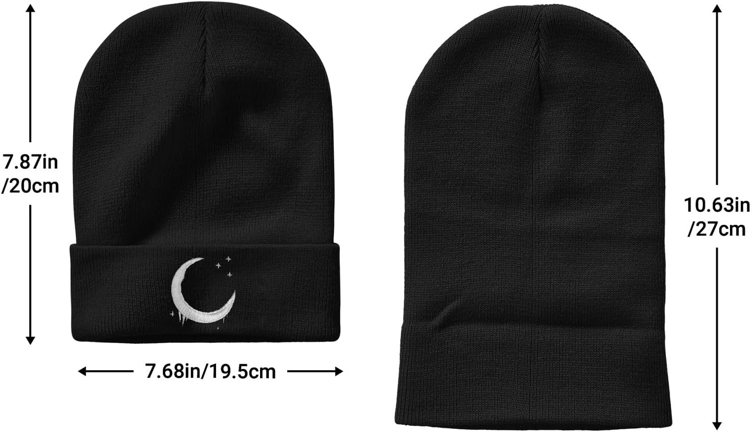 Goth Crescent Moon Embroidery Beanie Hat for Men Women Winter Warm Stretch Skull Knit Hats Cap Black - Image 4