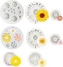 Set of 8 Silicone Moulds Sunflower Daisy Cherry Blossom Chocolate Mould Small 3D Mini Flower Moulds DIY Craft Set for Fondant Cupcakes Cakes Polymer Clay