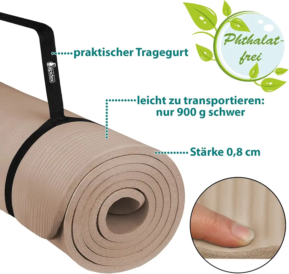Yogamatte aus Kautschuk, 183 x 60 cm, 8 mm, beige, Foto 5