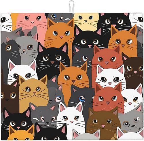 Alfombrilla de secado de platos de gatos divertidos y coloridos para encimeras de 18 x 16 pulgadas almohadilla protectora para escurridor de platos