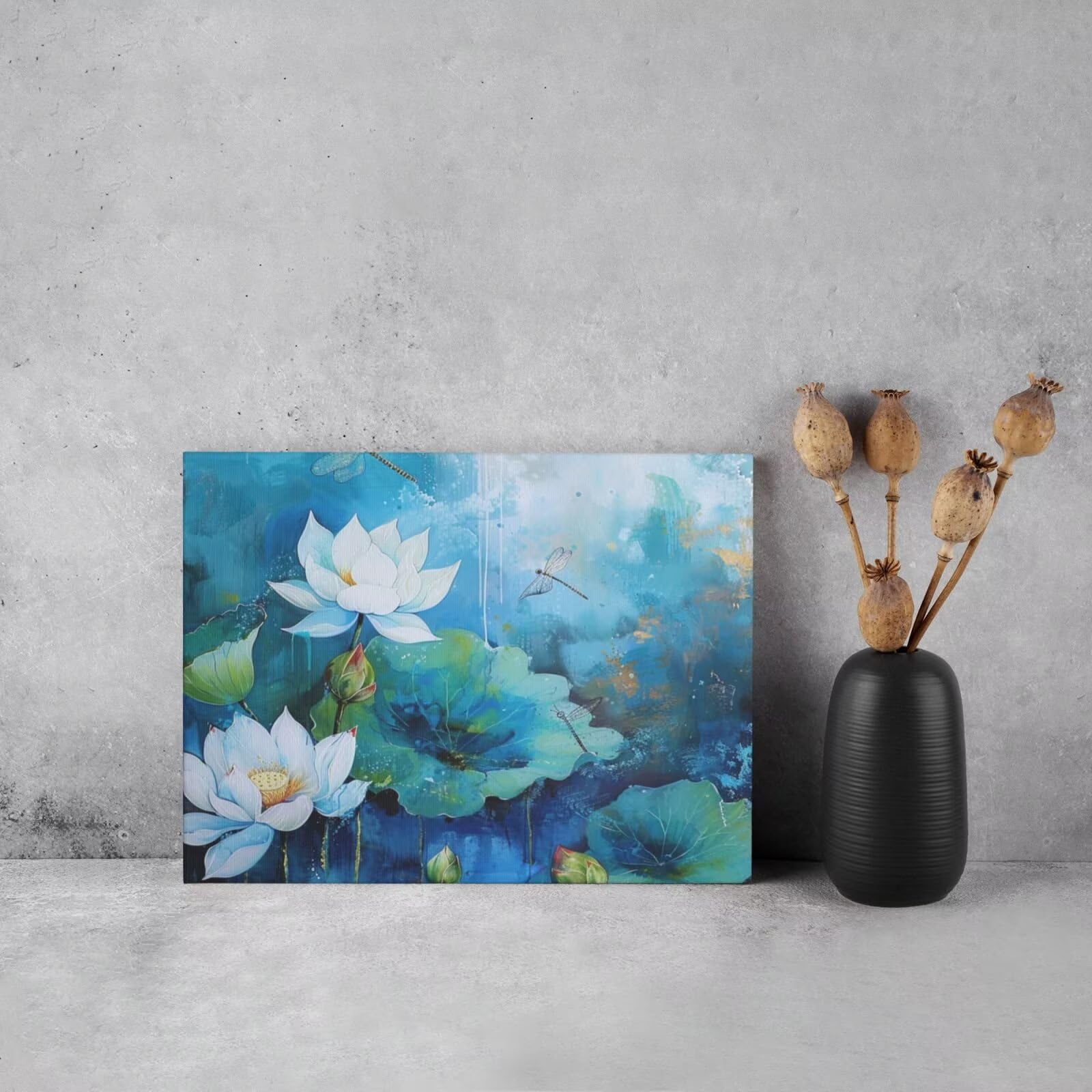 Kit per pittura con numeri per adulti, motivo: loto, pittura con numeri per principianti, pittura acrilica con 6 pennelli, pittura a olio per decorazione da parete, 100 x 75 cm, senza cornice