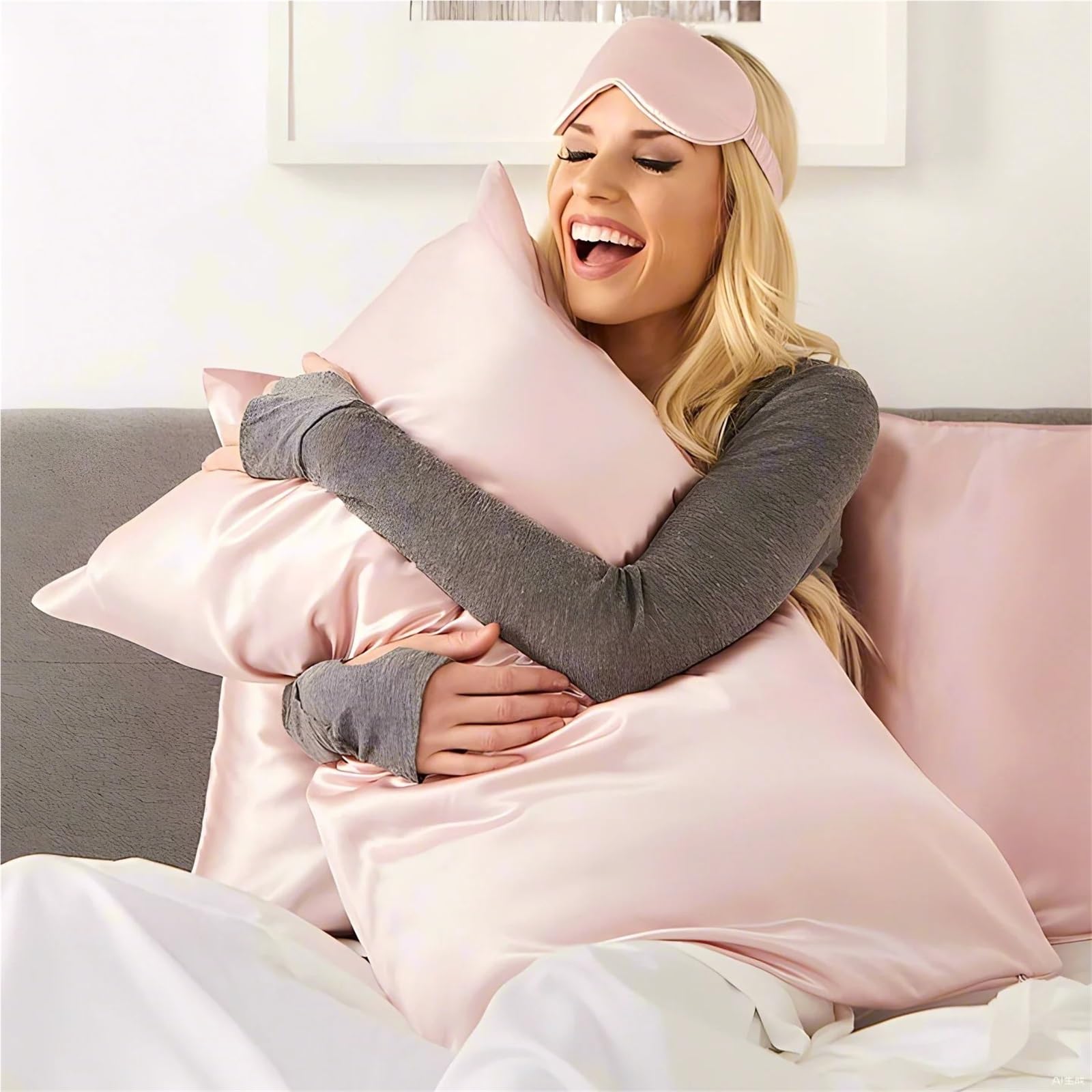 Funda de Almohada Seda Morera, Mejora el sueño, Funda, Asiento para Mujeres(Dark Grey,20x30 Inch)