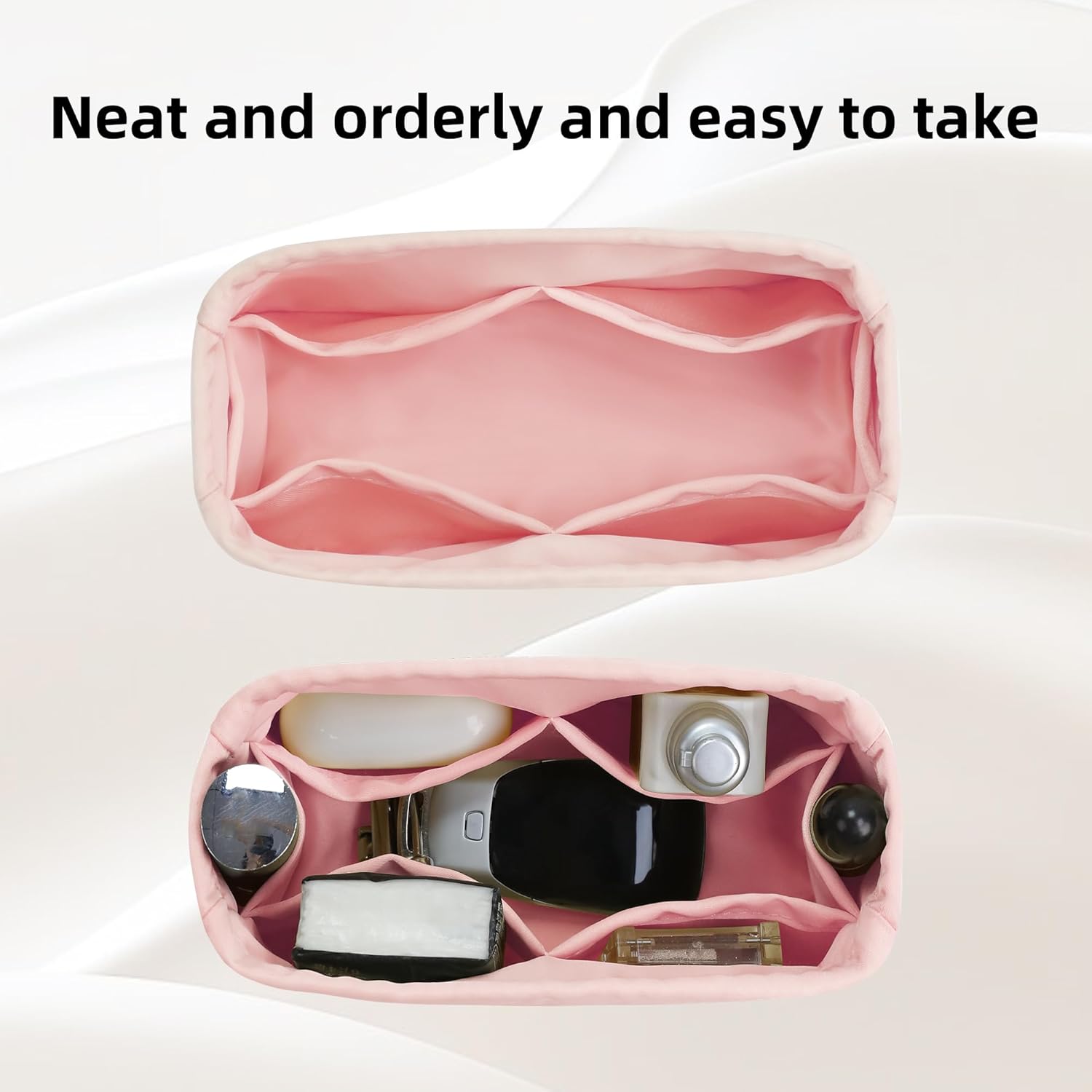 DGAZ Silk Purse Organizer Insert For Dior Book Tote mini/S/M/L，Silky Smooth Bag Organizer，Luxury Handbag & Tote Shaper（Pink，BT-S）
