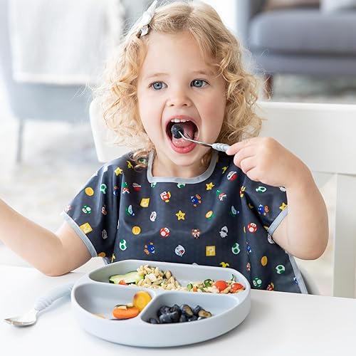 Vista 19 de Bumkins Juego de utensilios para bebé, cucharas de silicona para sumergir, autoalimentación, destete LED para bebés, aprendizaje de entrenador, A1