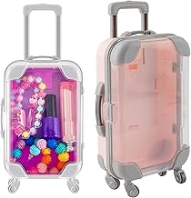 OLDA Mini Trolley Suitcase Organiser for Eyelashes and Cosmetics, Trolley Suitcase Candy Box Pink, 22 cm, Clear Compartments with Wheels (Pack of 1)