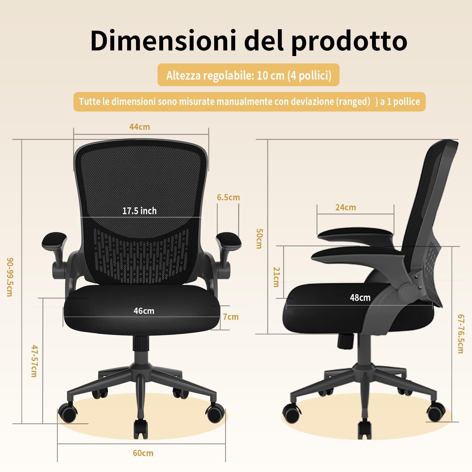 naspaluro Sedia Ufficio,Sedie Scrivania Ergonomica Con Braccioli Ribaltabili a 90°,Poltrona Ufficio Ergonomica lombare, Rivestimento in Rete Traspirante, Sedia Girevole a 360° Con Funzione Swing,Nera