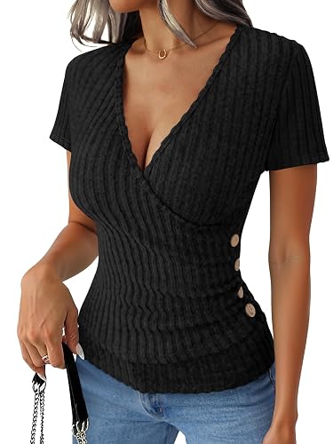 ANRABESS Women Short Sleeve V Neck Shirts