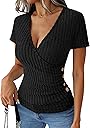 ANRABESS Womens Tops Short Sleeve V Neck Sexy Ribbed Knit Slim Fit Lightweight Sweater 2026 Summer Dressy Casual T-Shirts