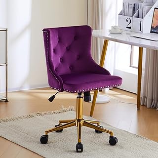 VINGLI Dark Purple Armless Home Office Desk Chair with Gold Base/Wheels,...