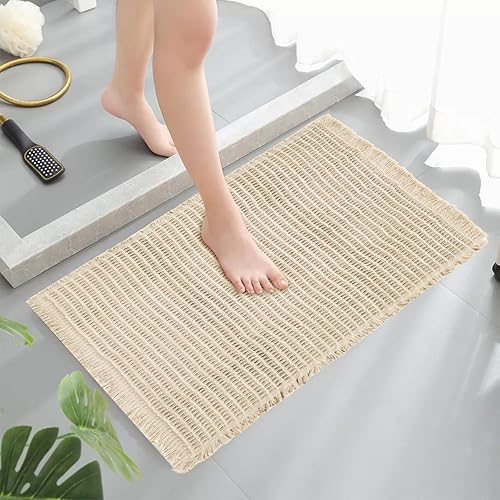 Miniatura 6 de Nuanchu 4 tapetes de baño de gofres, antideslizantes, de secado rápido, tapetes de baño delgados, juegos de alfombras extrasuaves adecuadas para