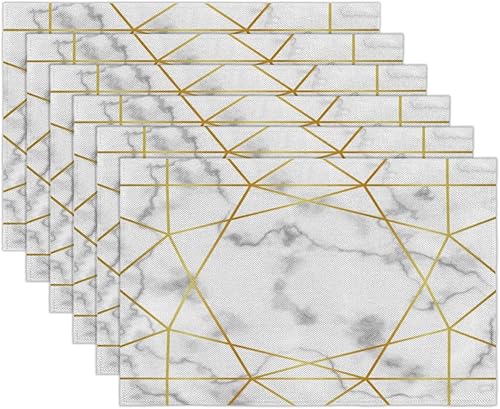 Miniatura 2 de Geometric Marble Placemats Set of 6 Fabric Placemats Square Placemat for Kitchen Table Heat Resistant, Easy to Clean Table Placemats 12x18 Inch