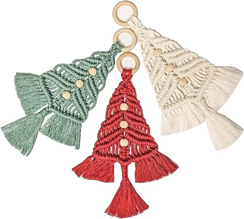 Miniatura 8 de BVCED Kit de macramé de bricolaje, 3 juegos de árbol tejido de macramé de Navidad para principiantes, adornos de árbol de Navidad, decoración para