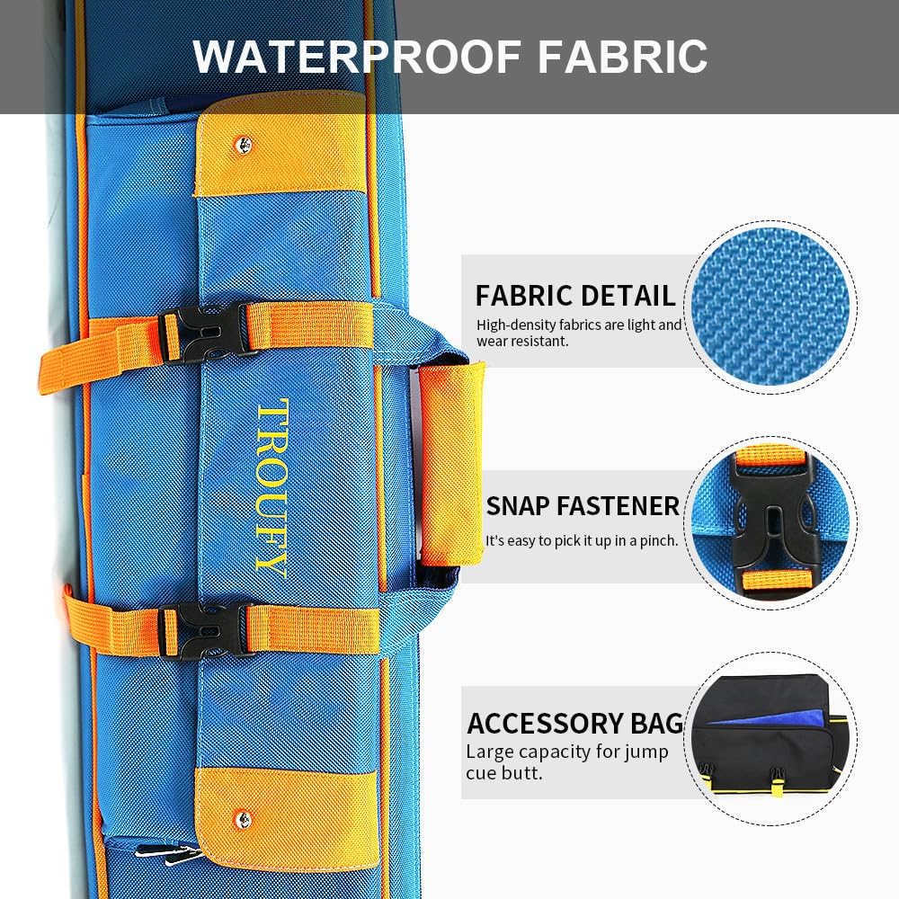 Pool Cue Case – Durable 4x4 & 4x5 Billiard Pool Cue Stick Carrying Case with Large Storage Space, Waterproof Billiards Accessories