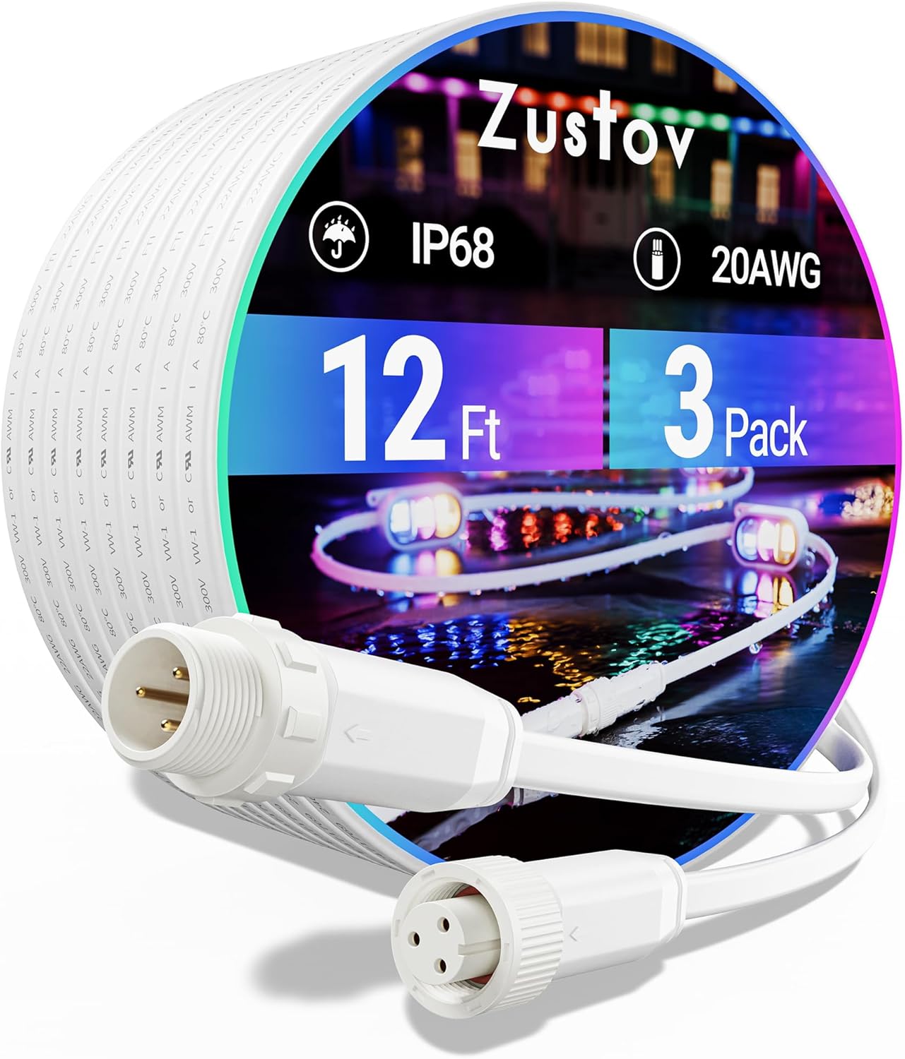 12FT (3PACK) Extension Cable for Govee Permanent Outdoor Lights Prism, Waterproof Outdoor Lights Extension Cord Compatible with Govee H707A, H707B, H707C, White