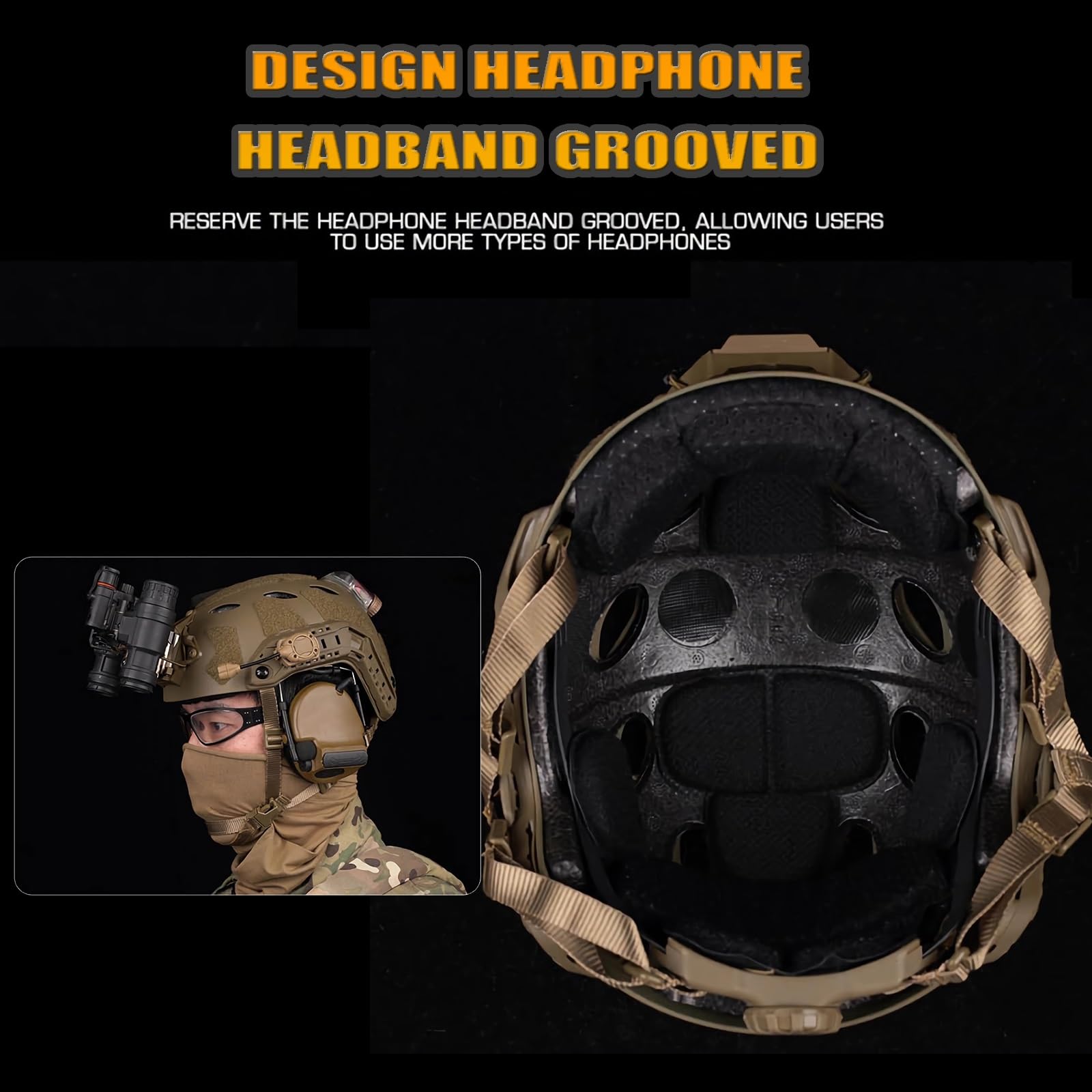 Lekki Helm Do Airsoftu – Zintegrowany Helm Z Wysokim Wycięciem I Podstawą Do Mocowania NVG, Szynami Bocznymi I Paskiem Na Słuchawki Z Otworami Do Uprawiania Sportów