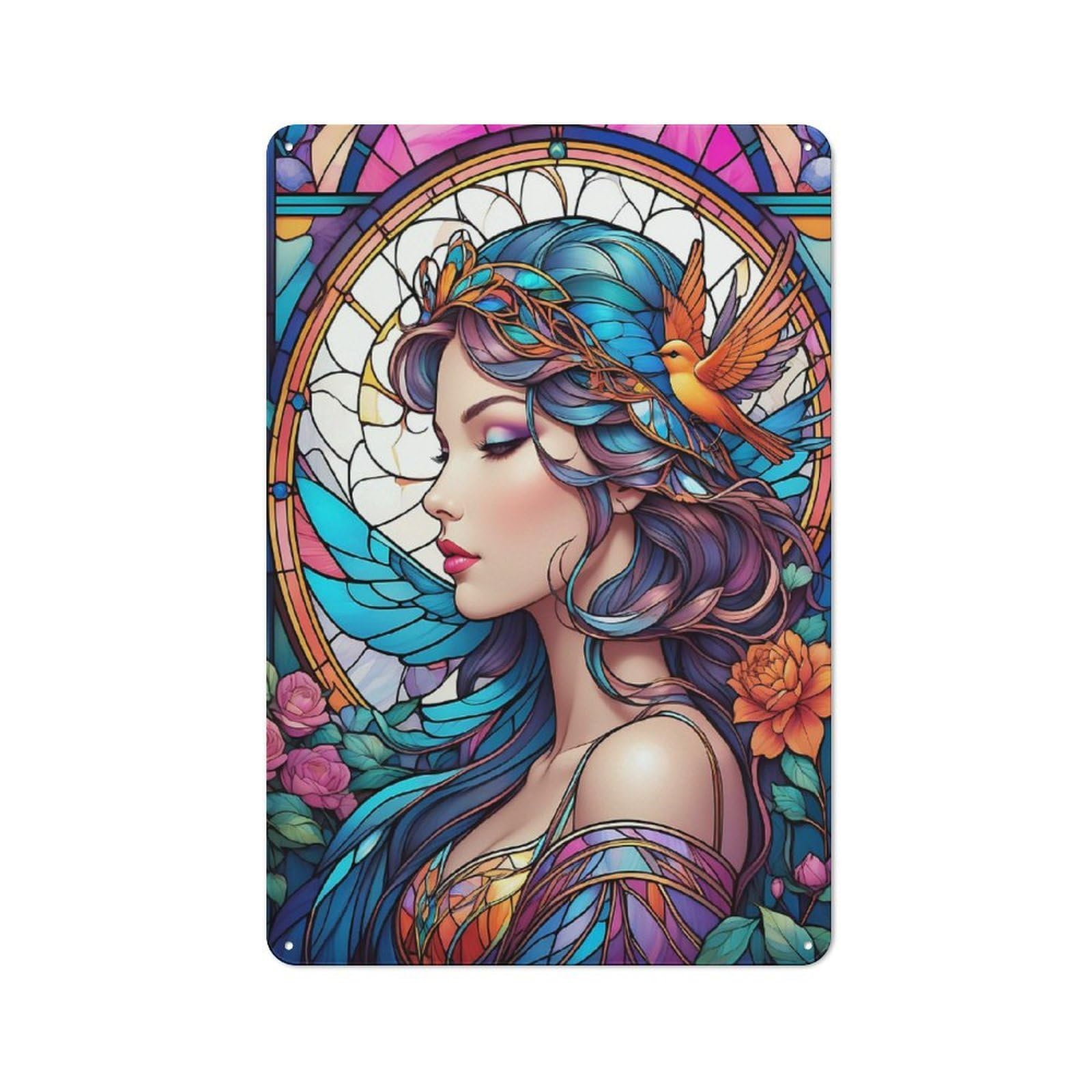 Tin Wall Plaque 30x20cm with Beauty Stained Glass for Bar Or Restaurant, Housewarming Present for People Styling Bar And Restaurant