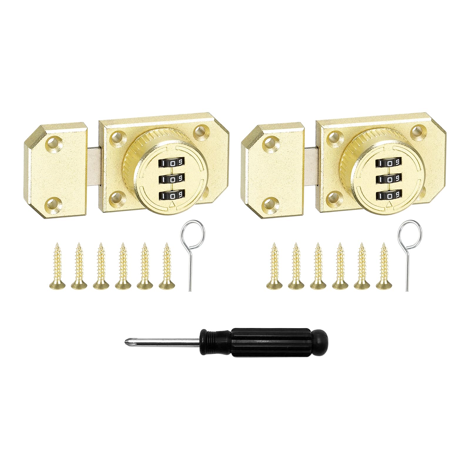 uxcell Cabinet Door Latch 2.17 x 1.5 Inch Zinc Alloy Keyless Combination Lock for Kitchen Cabinet Office Drawer Wooden Furniture Gold 2Pcs