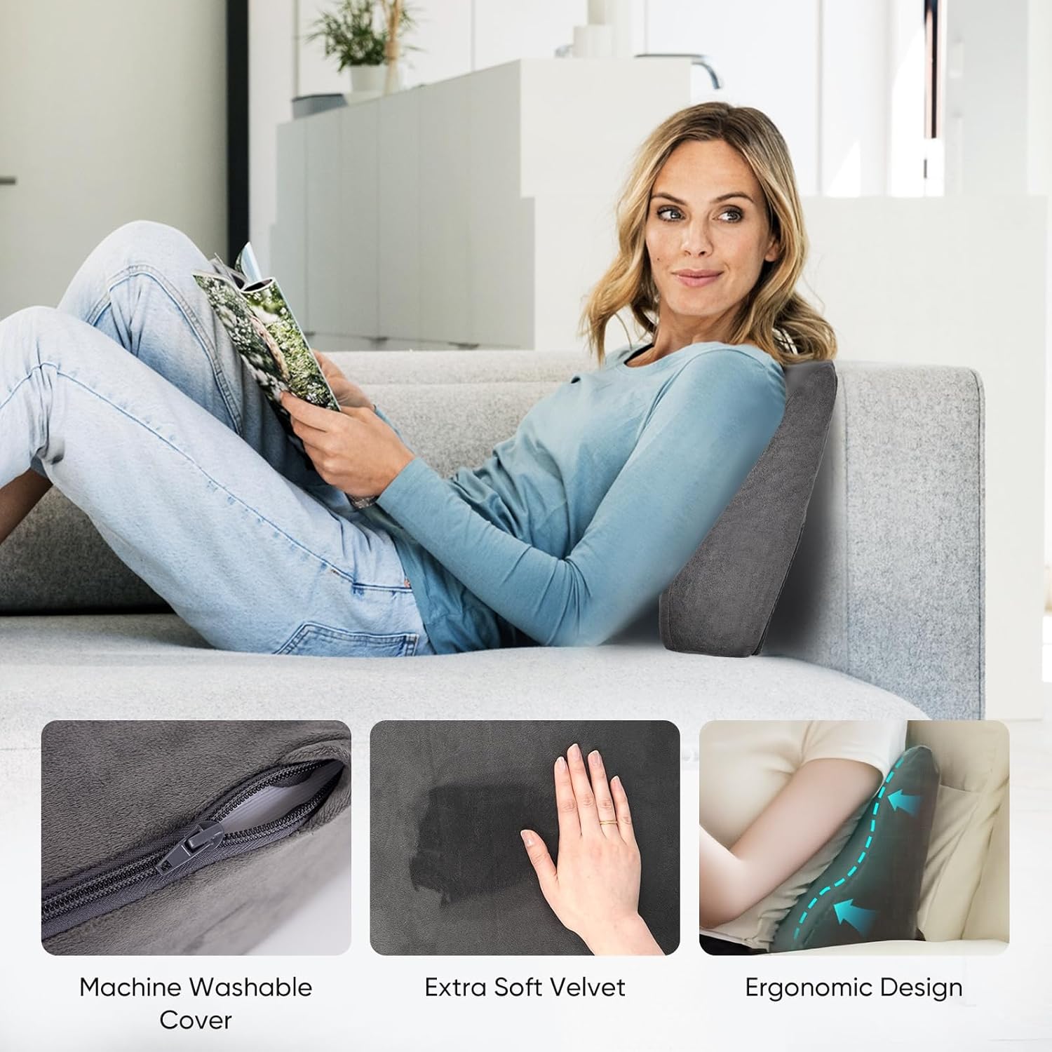 Lumbar Support Pillow for Recliner Chair and Couch, Memory Foam Back Cushion Ergonomic Back Support Pillow for Lower Back Pain Relief, with Soft Velvet - Image 6