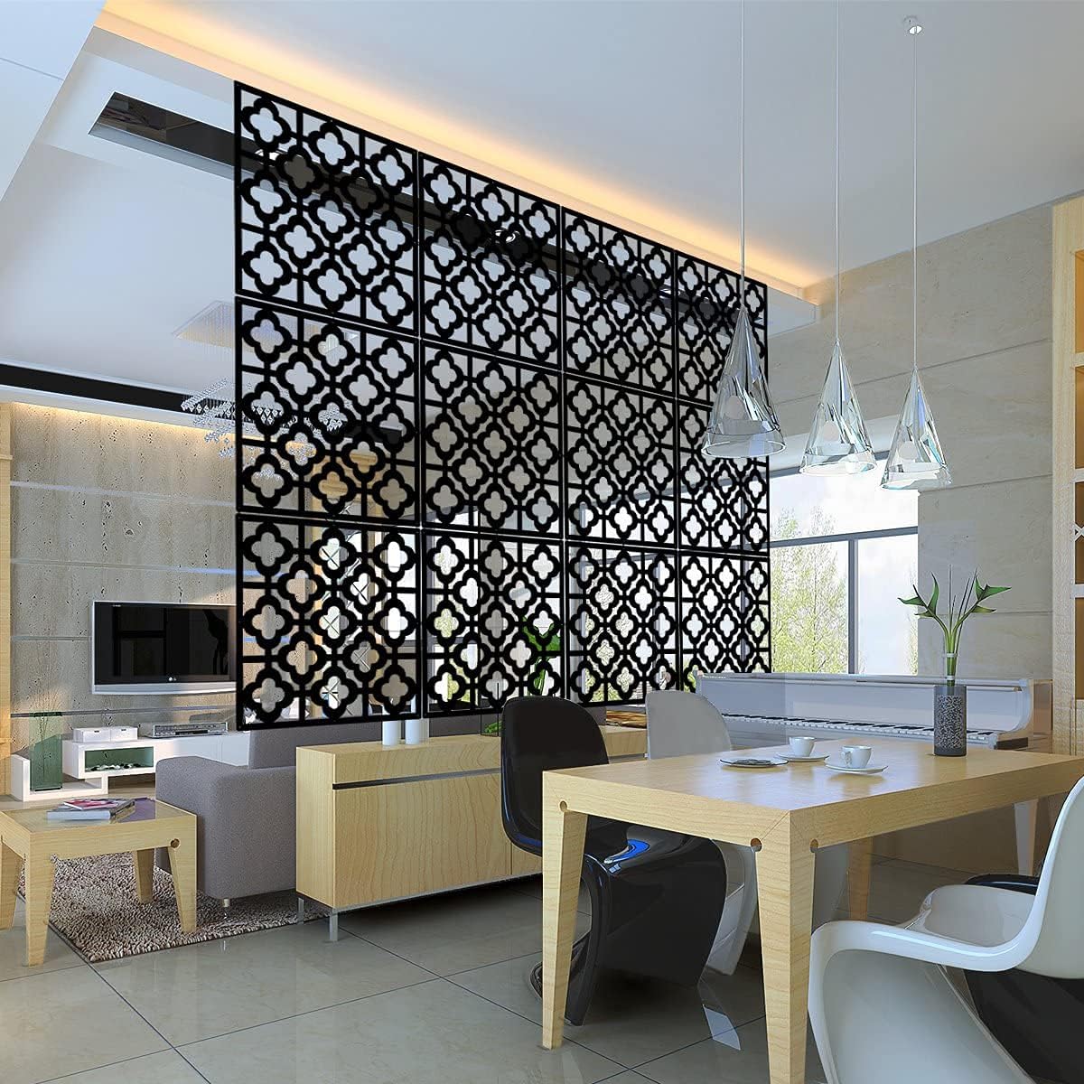 Kernorv Hanging Room Divider Made of Environmentally PVC, 24 PCS Partitions Panel Screen for Decorating Bedroom, Dining, Study and Sitting-Room, Hotel, Bar and Restaurant